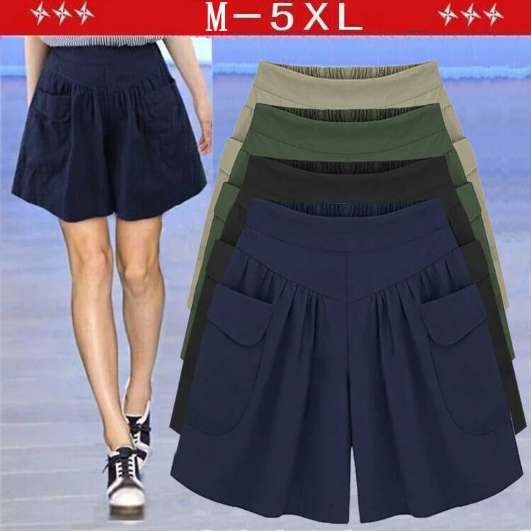 ??Women Beach Casual Hot Shorts with Elastic Waistband