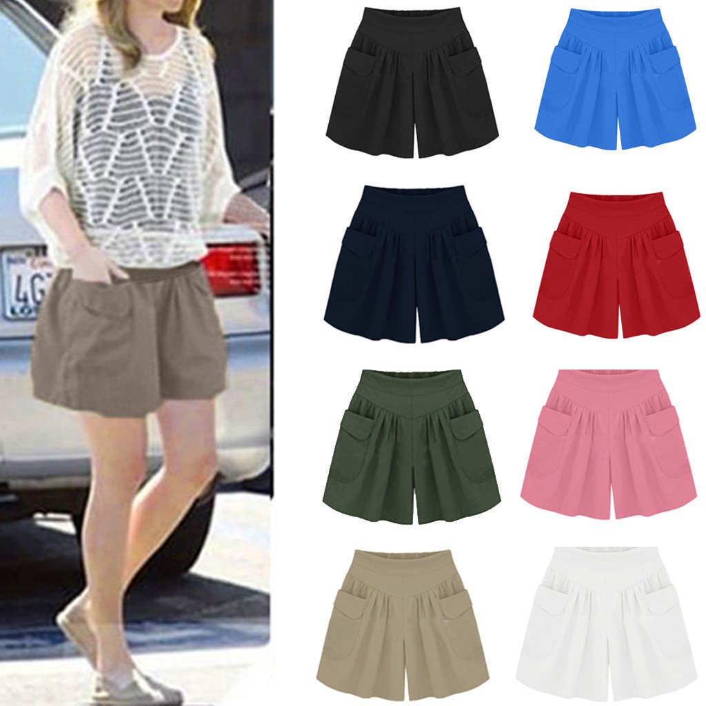 ??Women Beach Casual Hot Shorts with Elastic Waistband